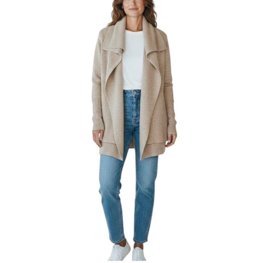 SOFT SURROUNDINGS Kendle Wool Blend Cardigan Women M Cream Drapped Classic Boho